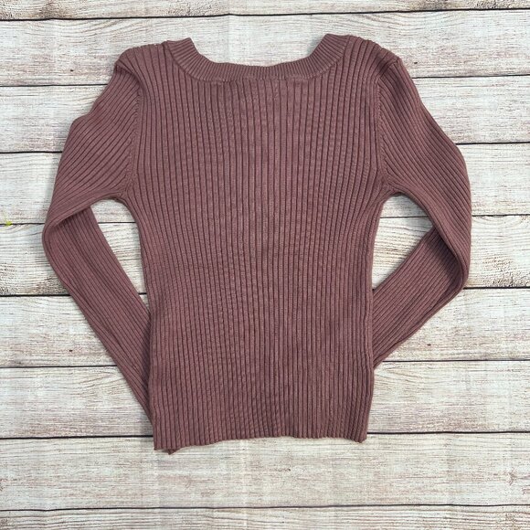 Arizona Jean Co Women's Ribbed Button Front Sweater Medium Dusty Rose Pink - Picture 2 of 9